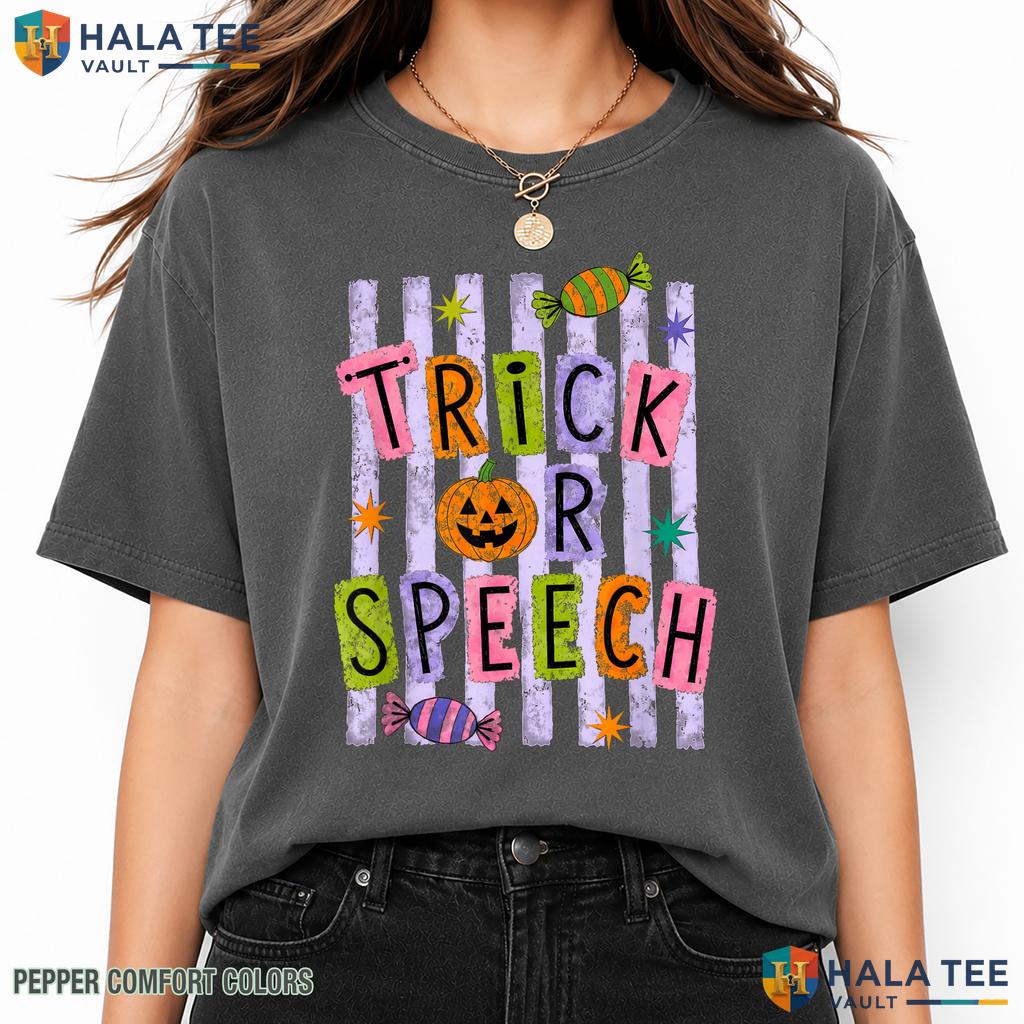 Striped Trick Speech Therapy Garment-Dyed T-Shirt Teacher Halloween