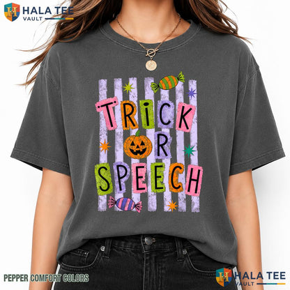 Striped Trick Speech Therapy Garment-Dyed T-Shirt Teacher Halloween