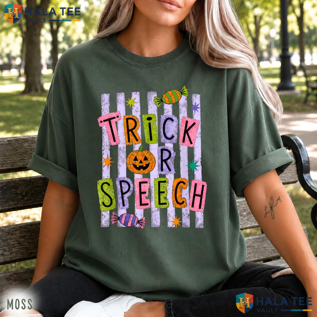 Striped Trick Speech Therapy Retro Style T-Shirt Teacher Halloween