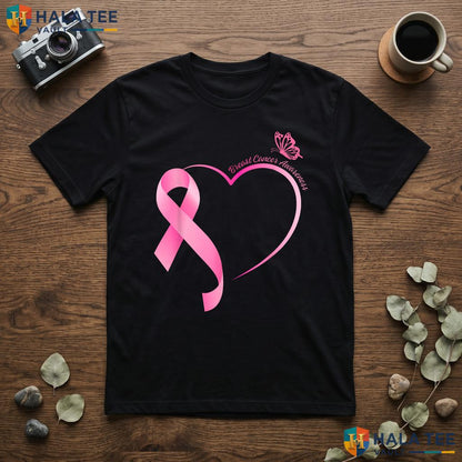 Strong Pink Ribbon Heart Tee Breast Cancer Survivor Womens Apparel Adult