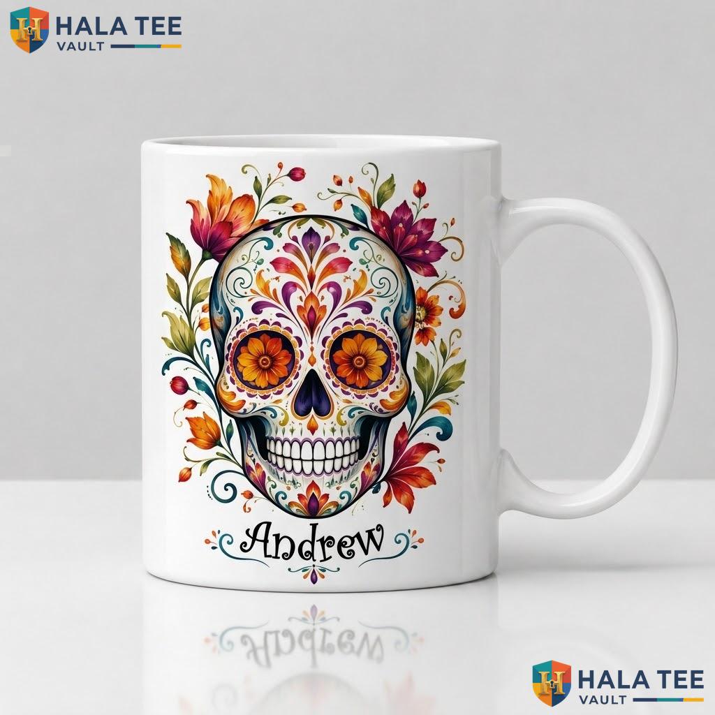 Sugar Skull Halloween Cup Personalized Skeleton Custom Ceramic Coffee Mug