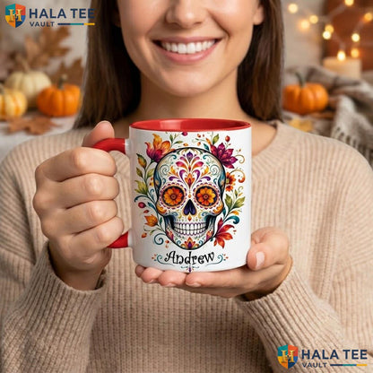 Sugar Skull Halloween Camping Mug Personalized Skeleton Custom Ceramic Coffee Mug