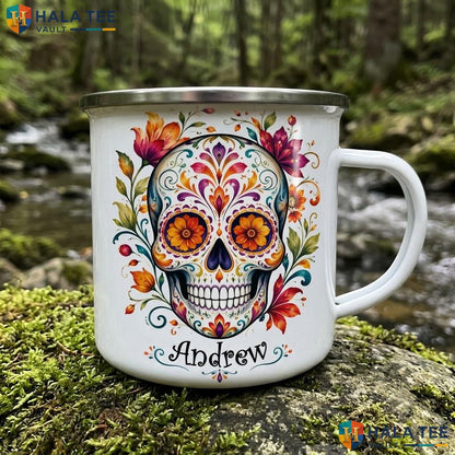 Sugar Skull Halloween Accent Mug Personalized Skeleton Custom Ceramic Coffee Mug