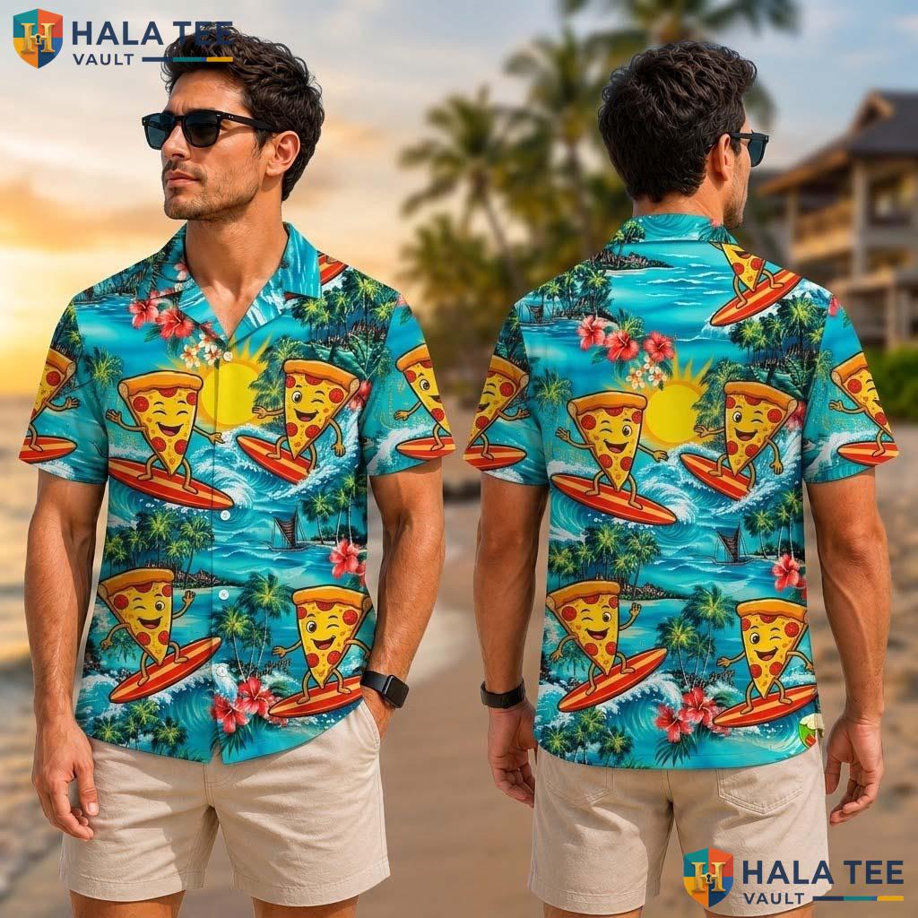Summer Pizza Graphic Tropical Shirt Farm Life Aloha Button Down Summer