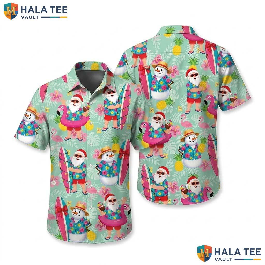 Summer Santa Farm Life Hawaiian Shirt Mens Aloha Button Down Vacation