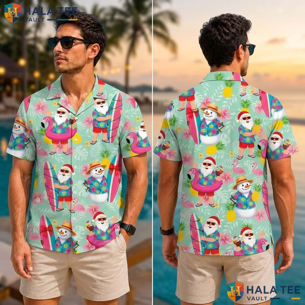 Summer Santa Farm Life Tropical Shirt Mens Aloha Button Down Vacation
