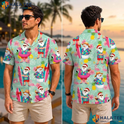 Summer Santa Farm Life Tropical Shirt Mens Aloha Button Down Vacation
