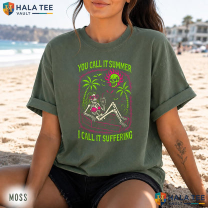 Summer Suffering Coffin Retro Style T-Shirt Funny Skeleton Goth Apparel