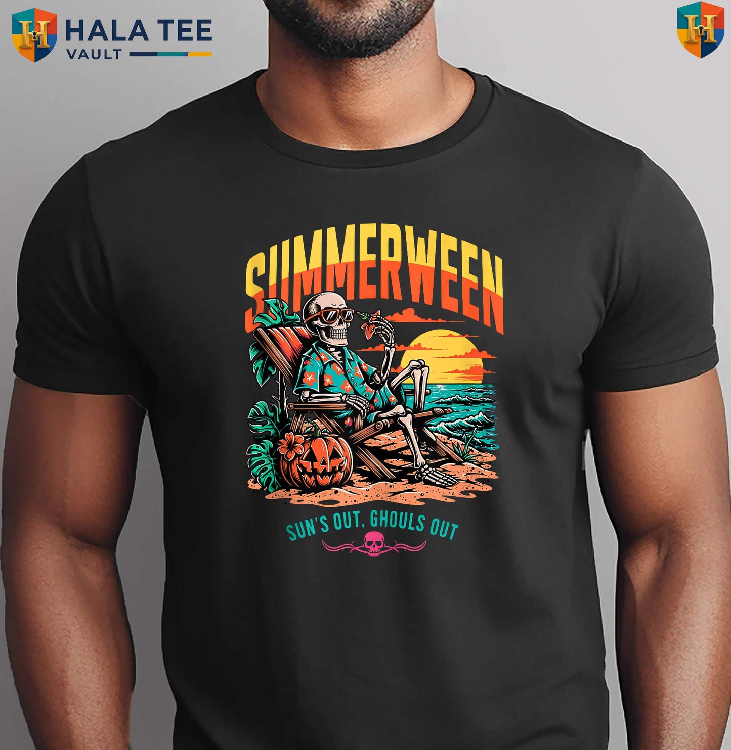 Summerween Beach Skeleton Shirt Travel Halloween Holiday Vacation Apparel