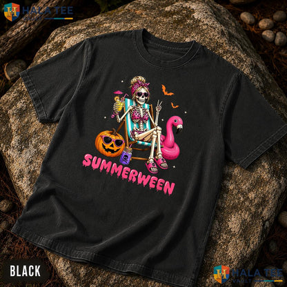 Summerween Flamingo Float Comfort Colors T-Shirt Skeleton Beach Apparel Top