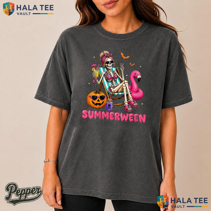Summerween Flamingo Float Comfort Colors Shirt Skeleton Beach Apparel Top