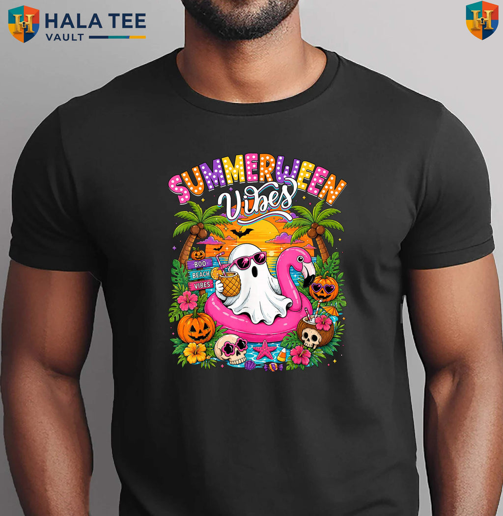 Summerween Vibes Ghost Beach Shirt Spooky Summer Halloween Vacation Apparel