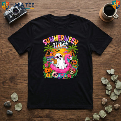 Summerween Vibes Ghost Beach TShirt Spooky Summer Halloween Vacation Apparel