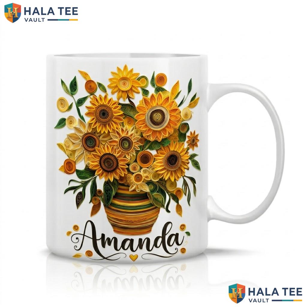Sunflower Witch Custom Ceramic Mug Personalized Halloween Silhouette Cup