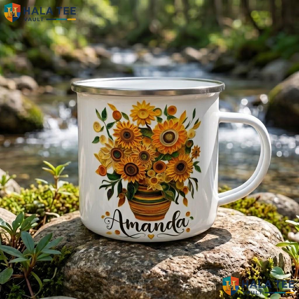 Sunflower Witch Custom Ceramic Mug Personalized Halloween Silhouette Accent Mug