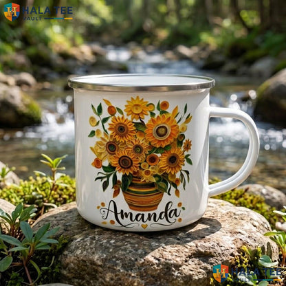 Sunflower Witch Custom Ceramic Mug Personalized Halloween Silhouette Accent Mug