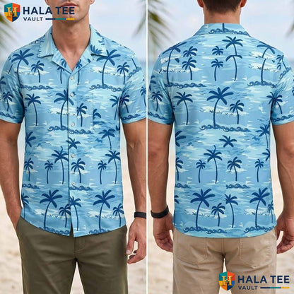 Sunset Blue Palm Tropical Shirt Mens Tropical Casual Summer Beach Outfit