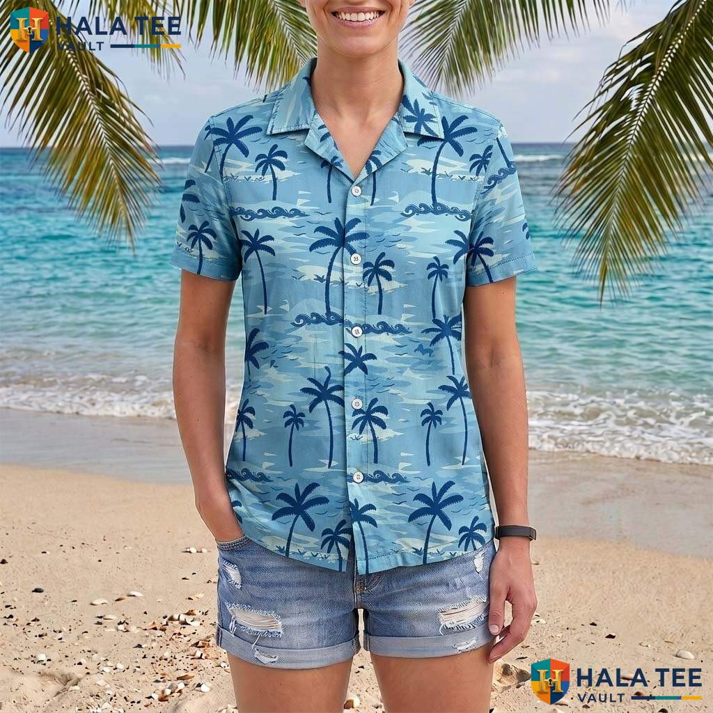 Sunset Blue Palm Aloha Shirt Mens Tropical Casual Summer Beach Outfit