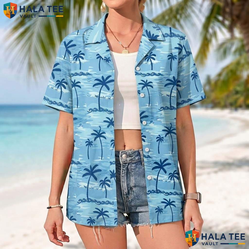 Sunset Blue Palm Short-sleeve button-up shirt Mens Tropical Casual Summer Beach Outfit