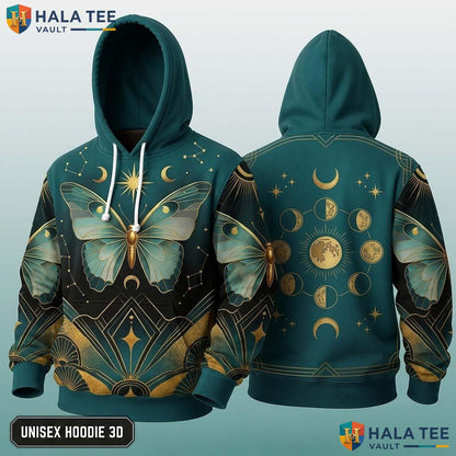 Teal Butterfly Celestial Thanksgiving 3D Hoodie Moons Sun Unisex Top