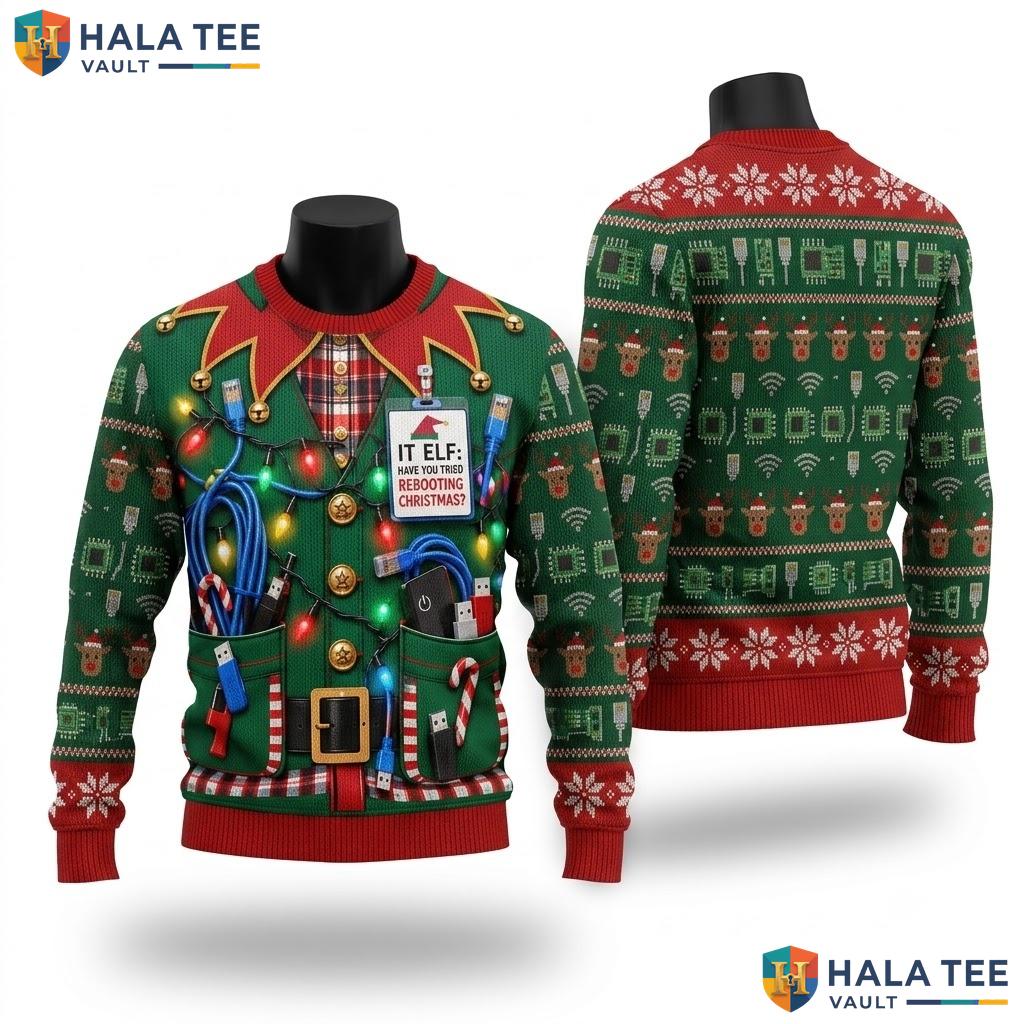 Tech Lover Gadgets Ugly Christmas Sweater Green Festive Xmas Graphic
