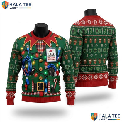Tech Lover Gadgets Ugly Christmas Sweater Green Festive Xmas Graphic