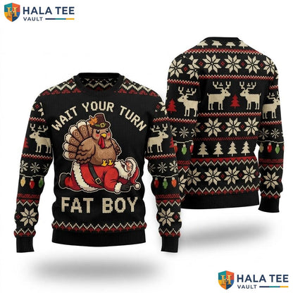 Thanksgiving Fat Boy Christmas Sweater Funny Santa Turkey Holiday