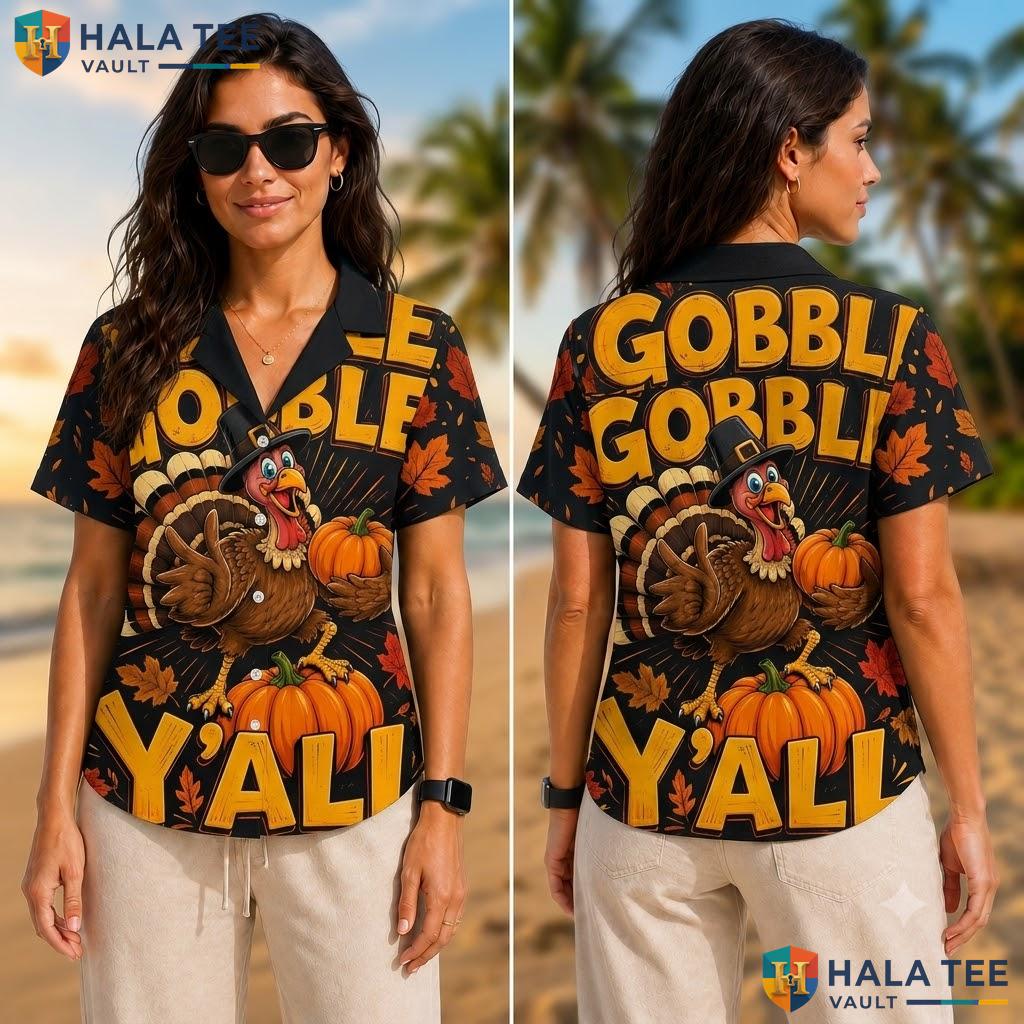 Thanksgiving Turkey Graphic Aloha Shirt Mens Casual Gobble Button Down