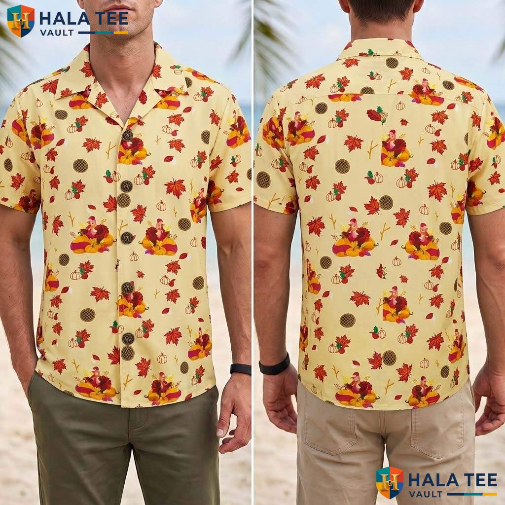 Thanksgiving Turkey Tropical Shirt Mens Novelty Holiday Beachwear Top