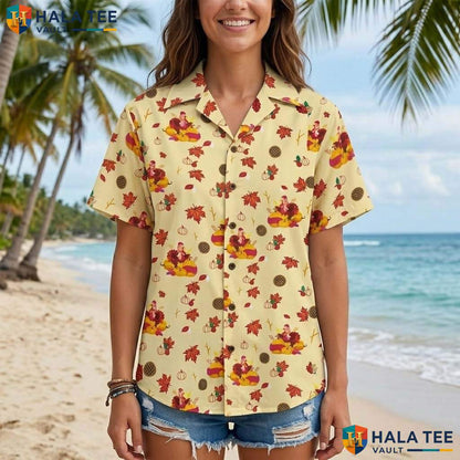 Thanksgiving Turkey Aloha Shirt Mens Novelty Holiday Beachwear Top
