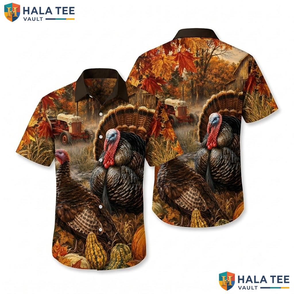 Thanksgiving Wild Turkey Hawaiian Shirt Casual Autumn Foliage Beach Top