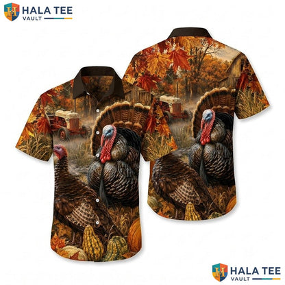 Thanksgiving Wild Turkey Hawaiian Shirt Casual Autumn Foliage Beach Top