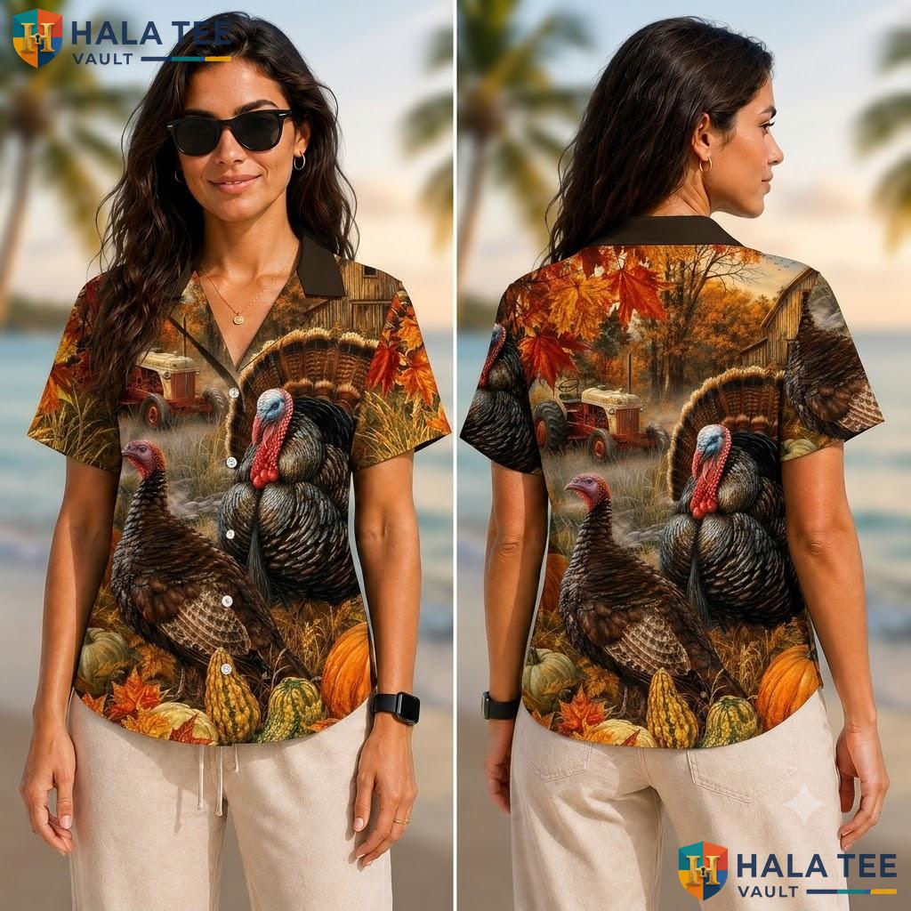 Thanksgiving Wild Turkey Hawaiian Shirt Casual Autumn Foliage Beach Top Adult