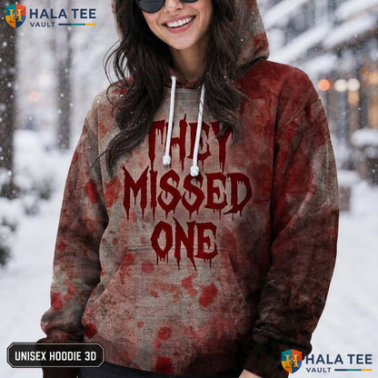 They Missed One Blood 3D Printed Hoodie Cool Horror Theme Splattered Graphic