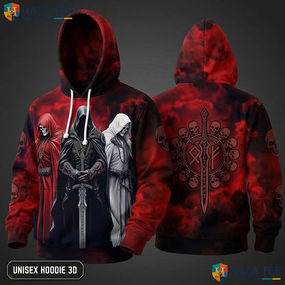 Three Figure Grim Reaper 3D Hoodie Vintage Bold Gothic Graphic Apparel