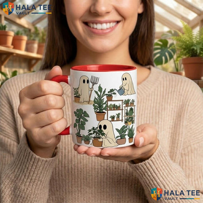 Three Ghost Plant Lover Ceramic Mug Funny Halloween Gardening Coffee Camping Mug