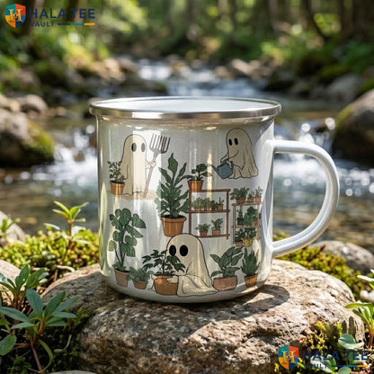 Three Ghost Plant Lover Ceramic Mug Funny Halloween Gardening Coffee Accent Mug