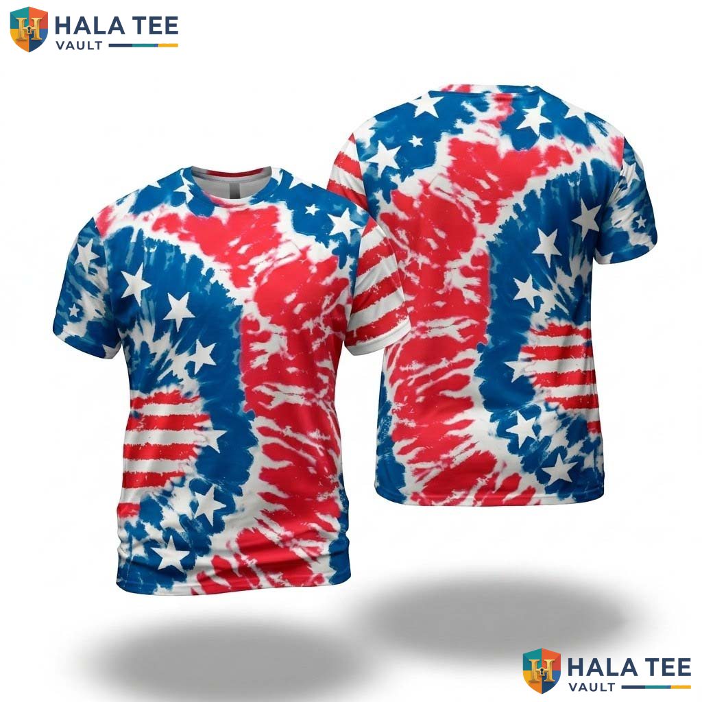 Tie Dye Patriotic 3D Printed T-Shirt Womens Fourth Of July Holiday Outfit