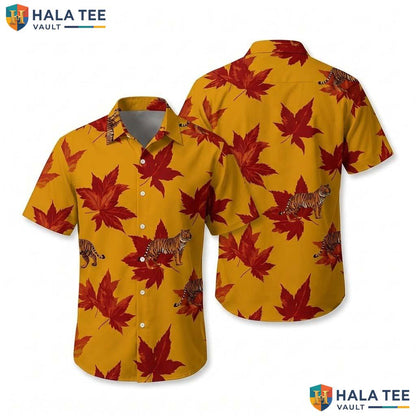 Tiger Maple Leaf Thanksgiving Hawaiian Shirt Mens Casual Dress Apparel