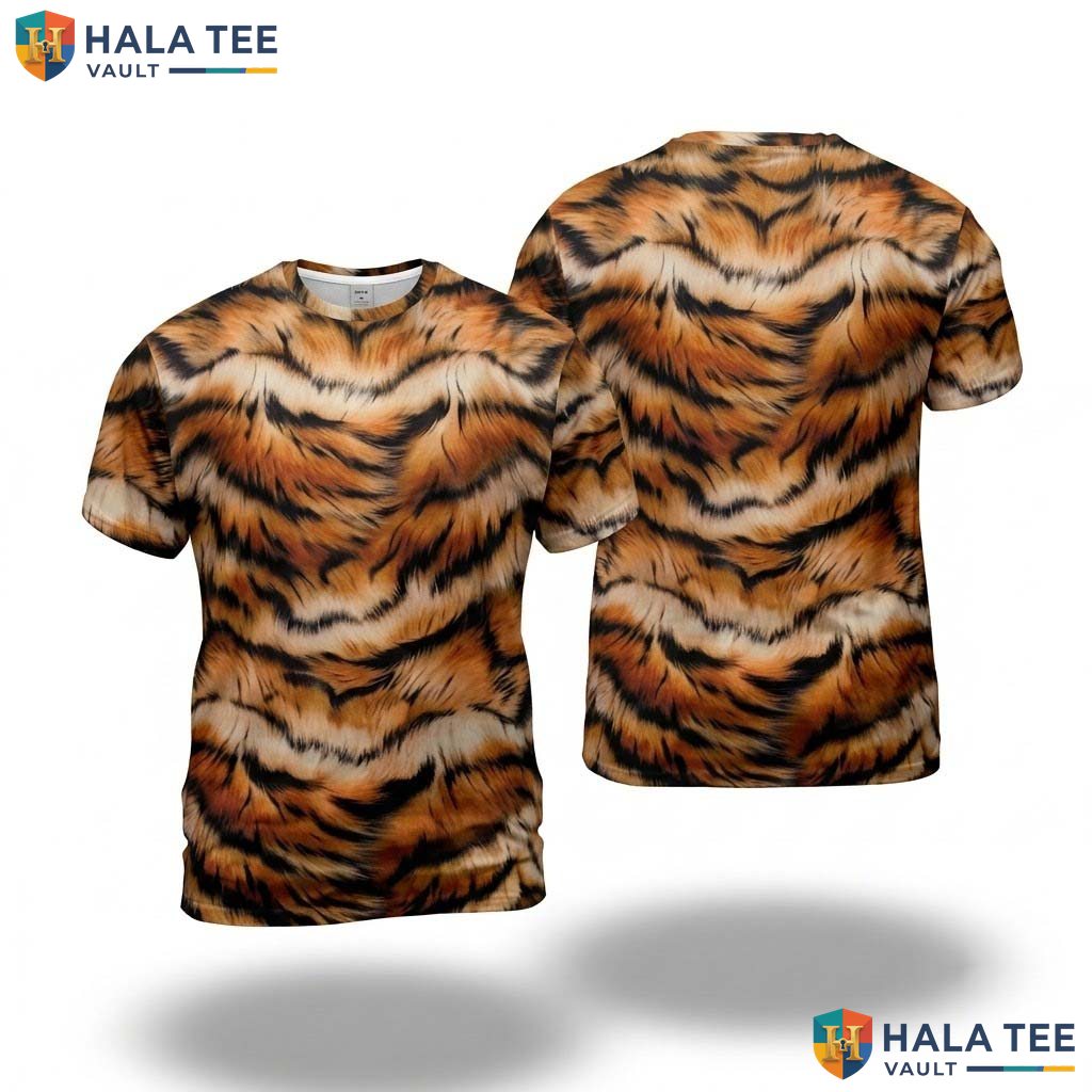 Tiger Skin Costume 3D Shirt Mens Wild Animal Print Halloween Cosplay Top