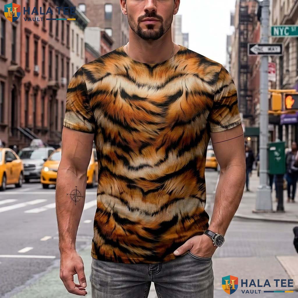 Tiger Skin Costume 3D Printed T-Shirt Mens Wild Animal Print Halloween Cosplay Top