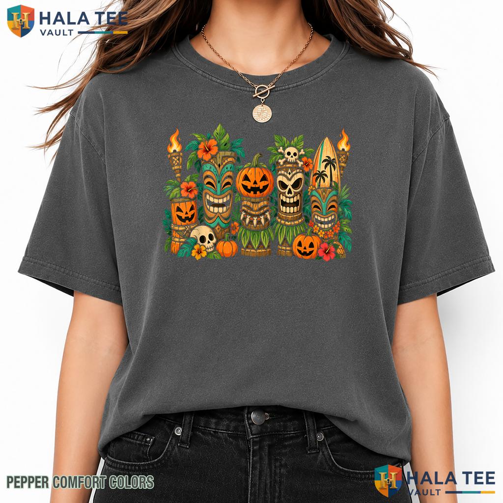 Tiki Pumpkin Surfboard Luau Comfort Colors T-Shirt Tropical Halloween