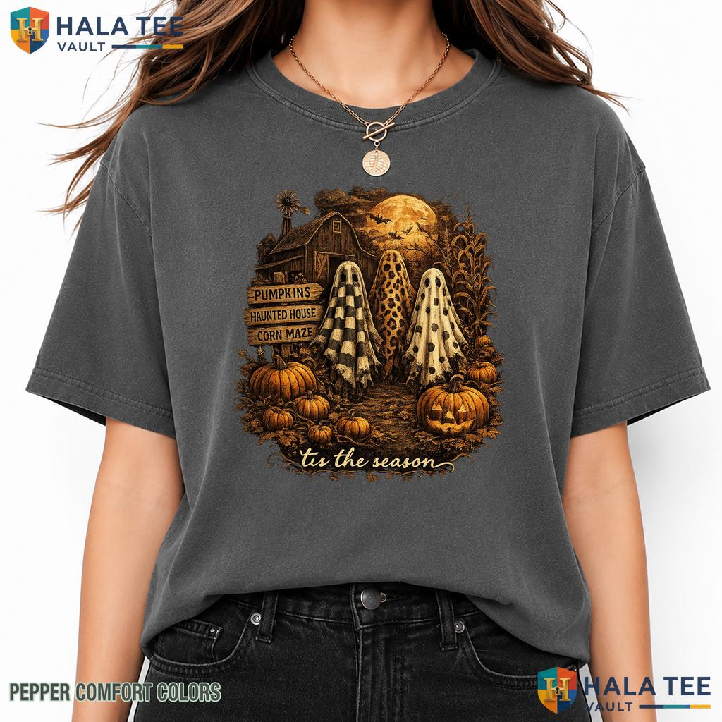 Tis The Season Ghost Comfort Colors T Shirt Spooky Halloween Holiday Gear Relaxed Fit Tee