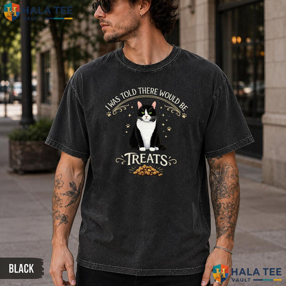 Told There Would Be Treats Washed T-Shirt Funny Tuxedo Cat Lover Apparel