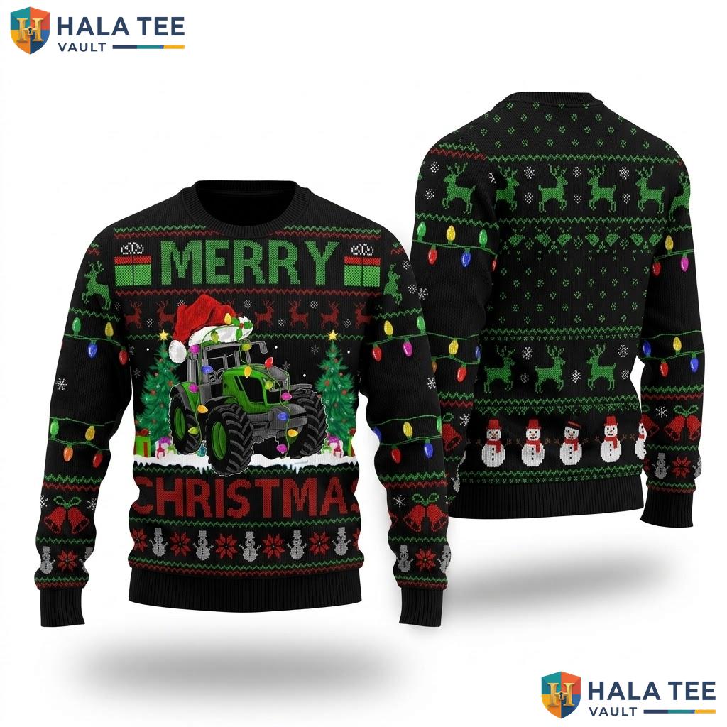 Tractor Lover Farmer Ugly Christmas Sweater Santa Tree Holiday Top