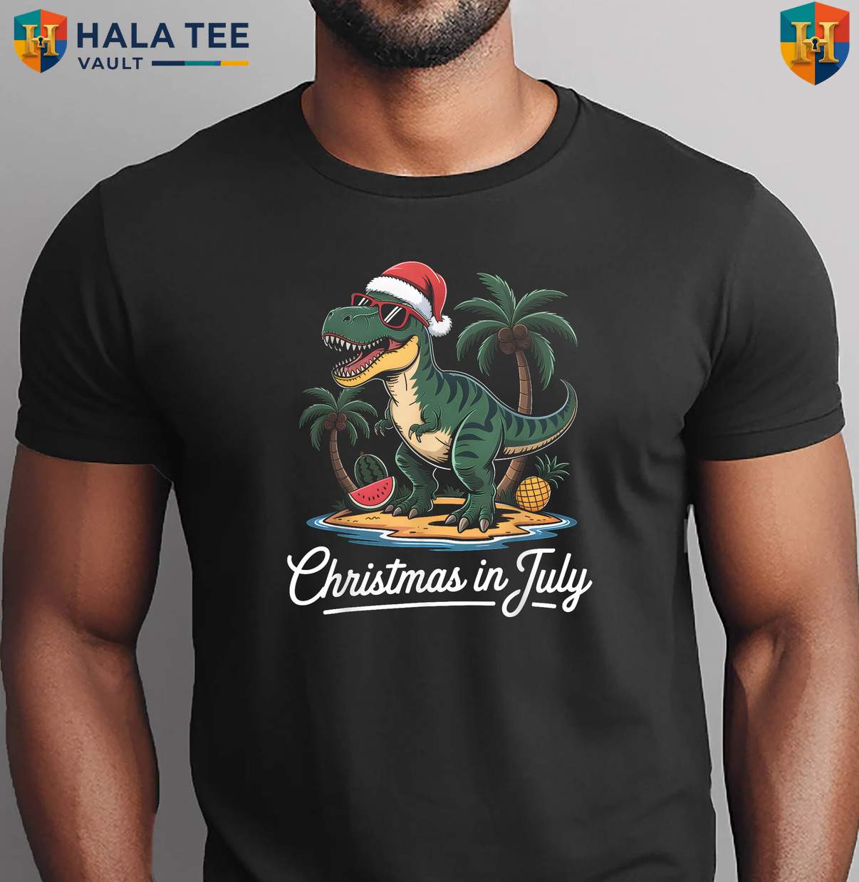 TRex Dinosaur Christmas July Shirt Boys Toddler Summer Holiday Party Outfit