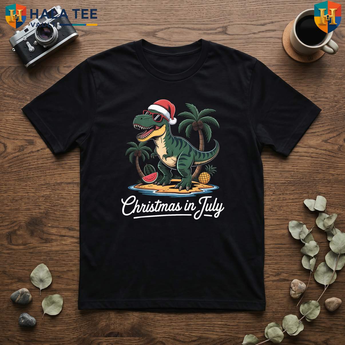 TRex Dinosaur Christmas July TShirt Boys Toddler Summer Holiday Party Outfit