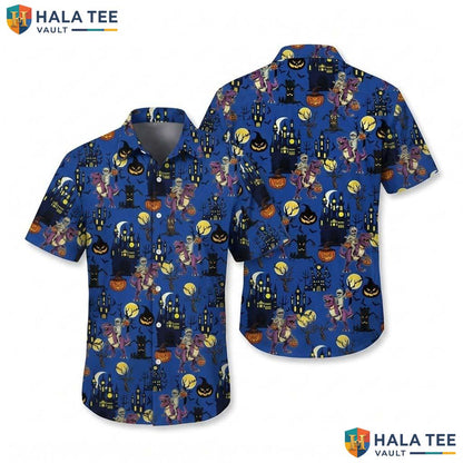 TRex Mummy Halloween Hawaiian Shirt Dinosaur Haunted House Aloha Top