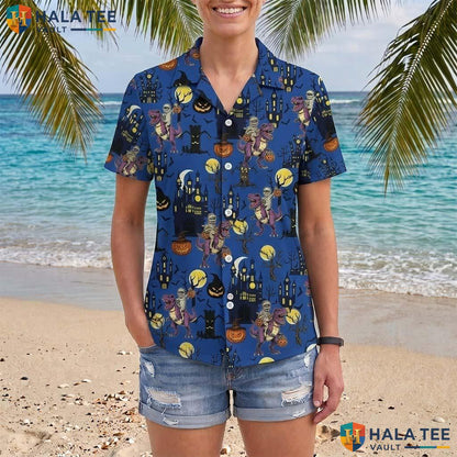 TRex Mummy Halloween Hawaiian Shirt Dinosaur Haunted House Aloha Top Adult