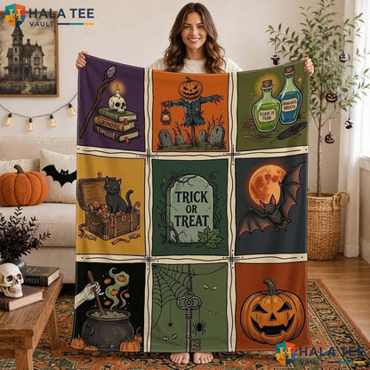 Trick Or Treat Halloween Throw Playful Patchwork Spooky Element Decor